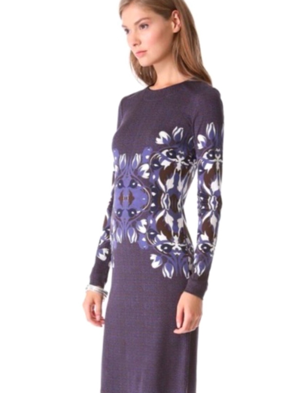 Tory Burch Purple Floral Medallion Long-Sleeve Dress